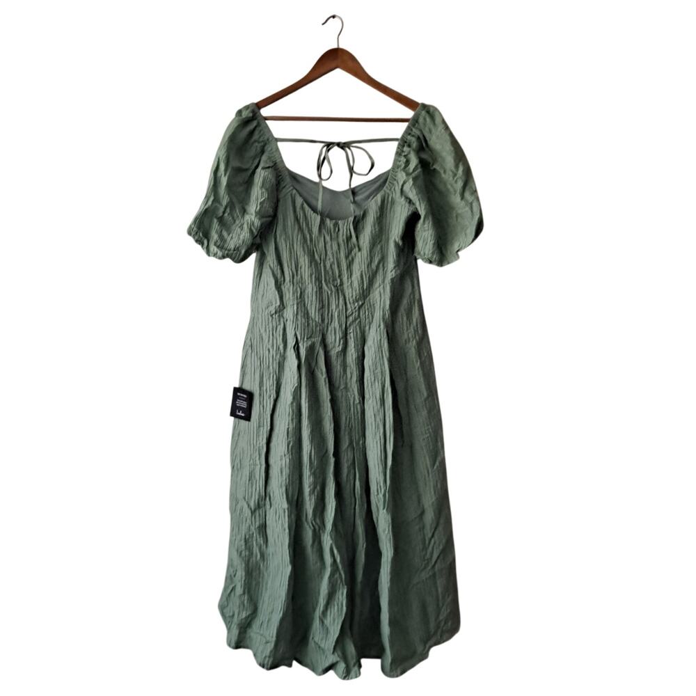 NWT Lulus Heavenly Energy Textured Dress Puff Sleeve Midi Sage Womens Size XL - Picture 3 of 12